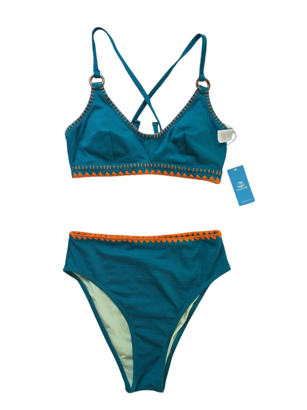 Cupshe Teal Bikini Set with Orange Trim